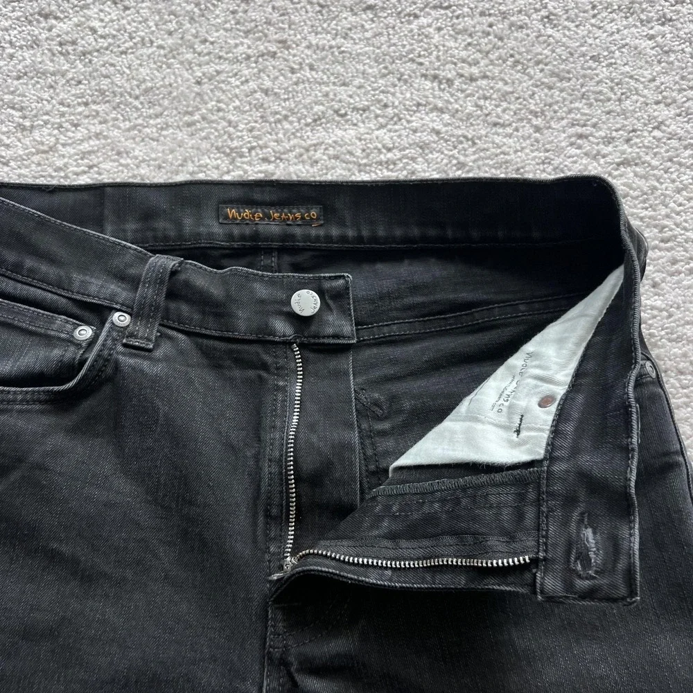 Nudie Jeans Lean Dean Jeans Mens 32x27 Black Slim Tapered Stretch Denim